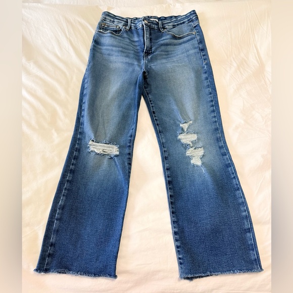 Good American Denim - Good American | SZ 14/ 32 | Straight Jeans Indigo Blue | Cropped Distressed
